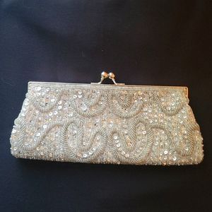 Vintage Silver Beaded Evening Bag